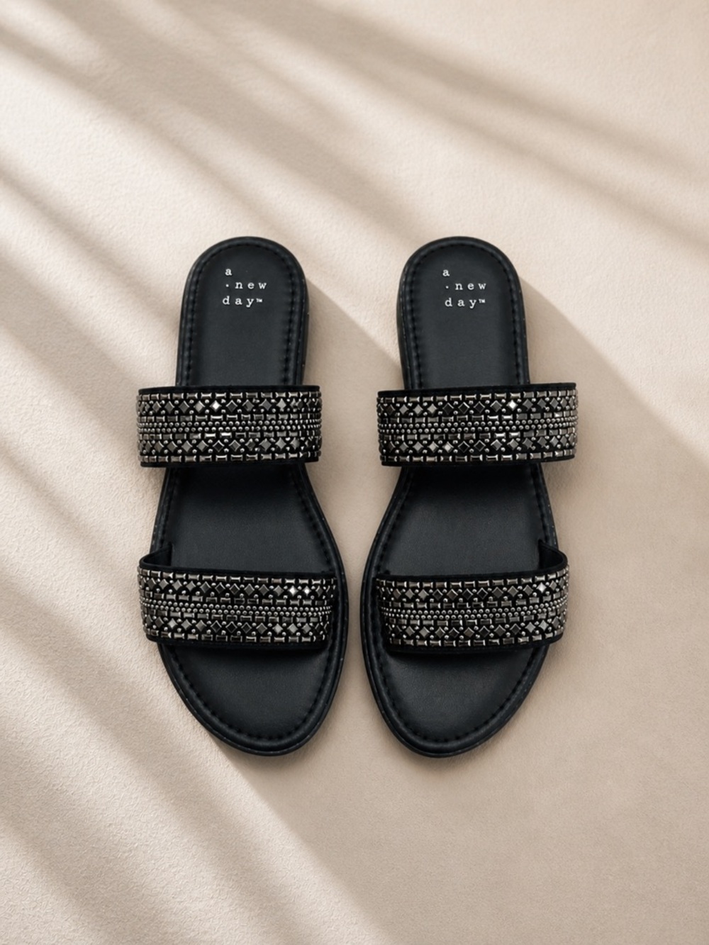 Black Embellished Double Strap Slide Sandals – A New Day ✨